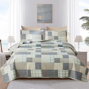 Ycosy Quilt Set Twin Size Bedspread Coverlet Plaid Patchwork Bedding Modern Mens Quilts Soft Lightweight Quilt Yellow Grey Plaid Coverlet Reversible Quilt Bedspread Home Bedding Collection