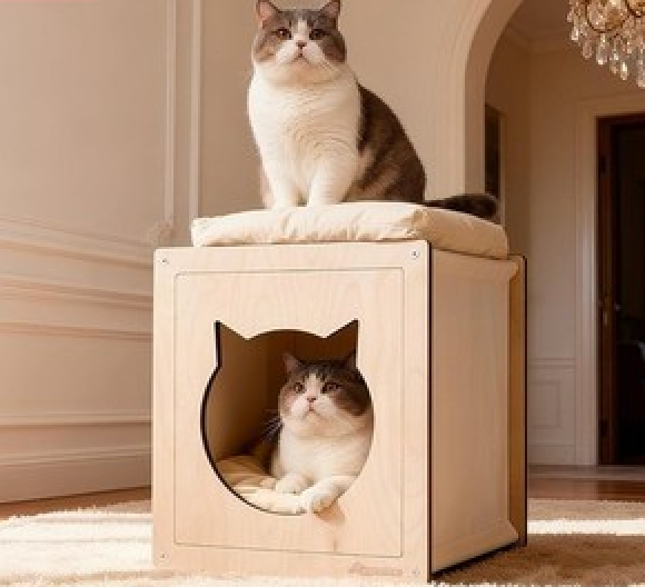 Aiwanture  Wooden Cat beds for Indoor Cats, Large Double Cat House Cave with 2 Soft Cushion, Warm Cozy Pet Hideaway for Kittens & Big Cats, 17.7" x 16.9" x 19.68" Natural