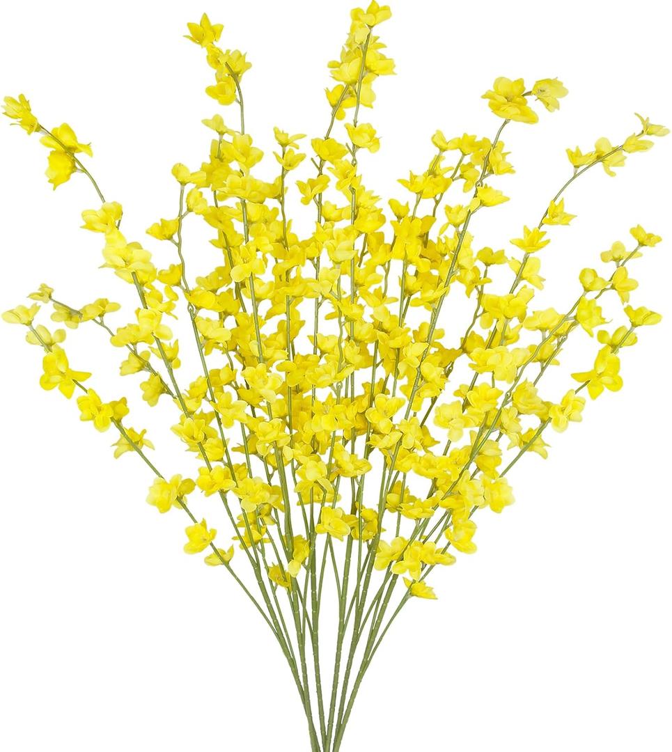 6 Pcs Artificial Forsythia Branches Fake Wildflowers Yellow 41" Silk Flowers with Long Stems Faux Spring Flowers for Tall Vase Indoor Home Decor Dining Table Centerpieces Party Wedding Outdoor