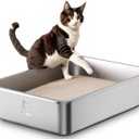 Qiuma Stainless Steel Metal Litter Box, Extra Large Cat Litter Box with High Sides, Odor-Free, Non-Stick, Easy to Clean, 23.4"15.6"7.8", Ideal for Large Cats & Multi-Cat Households, Litter Tray