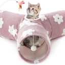 Tempcore Flannel Pet Cat Tunnel Tube Cat Toys 3 Way Collapsible, Cat Tunnels for Indoor Cats, Kitty Tunnel Bored Pet Toys Peek Hole Toy Ball Puppy, Kitty, Kitten, Rabbit Daisy Burlwood