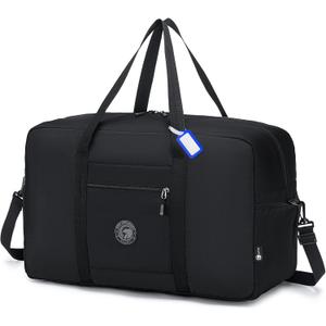 Carry on Bag 22x14x9 Airlines Approved, 48L Canvas Travel Duffel Bags for Men Women Duffle Bag for Airplane Weekender Overnight Gym (Black)