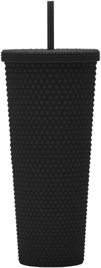 24oz Fully Studded Tumbler.Matte Black Studded Tumbler with Lid and Straw.Reusable Double Walled Insulated Travel Tumbler.Plastic Acrylic Pastel Colored Tumbler Cup for Iced Coffee Smoothie.