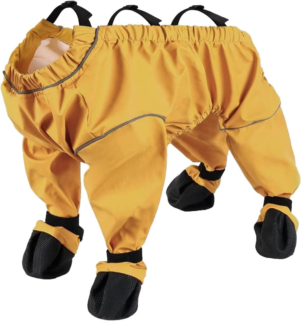 ASENKU Dog Shoes for Medium Dogs, Soft Adjustable Dog Boots & Paw Protectors, Waterproof Anti-Slip Dog Clothes with Boots for Rainy Days, Running, Hiking, Outdoor Walking (Yellow, M)