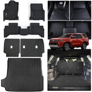 Floor Mats for 2025 Toyota 4Runner GasNon Hybrid EV & i-Force MAX 5-Seater with Trunk Mat, 6PC TPE All-Weather Set - Scanned Floor+Cargo+Seatback Mats, Non-Slip Odorless Fit Accessories