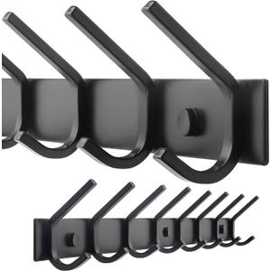 WEBI Coat Rack Wall Mounted,8 Coat Hooks for Hanging Coats,24" Heavy Duty Metal Double Hook Rack Rail Coat Hanger Wall Mount for Clothes Entryway Jacket,Black