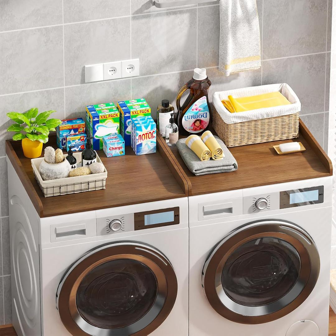 Washer Dryer Countertop Set of 2, 54.34" L x 27.56" W x 2.76" H Laundry Topper for Washer and Dryer, Wood Laundry Countertop with Anti-Slip Pads & Edge Rails for Laundry Room Organization (Dark Wood)