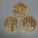 3 Pcs Life Tree Wooden Trivets for Hot Dishes 8" Rustic Round Tree Trivet Set Hot Plate Holders Heat Resistant Farmhouse Trivet for Kitchen Dining Table(Light Wood Color)