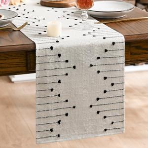 Artoid Mode Black Boho Table Runner for Farmhouse RusticSeasonal Holiday Macrame Burlap Kitchen Dining Table Decoration for Home Party Decor 12x108 Inch