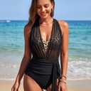 Blooming Jelly Womens High Waisted Bikini Sets Tummy Control Swimsuits (Black, XL)