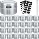 CHENGU 24 Pack Magnetic Spice Jars for Refrigerator 3 oz Magnetic Spice Containers Stainless Steel Seasoning Tins with Clear Lid, with Labels Marker and Pens for Grill Kitchen Fridge Rack Travel