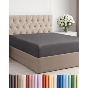Queen Fitted Bed Sheet - Bottom Single Fitted Sheet Only - Soft Hotel Luxury Bedding w/ 8-16 Inch Deep Pockets - Breathable, Cooling & Wrinkle Free - Easy-Care, Fade and Shrink Resistant - Dark Grey