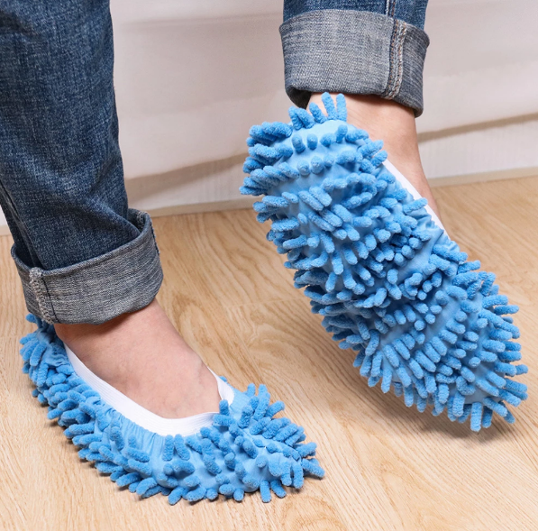 2 Pairs Dust Mop Slippers - Gray and Blue - One Size Fits Most
