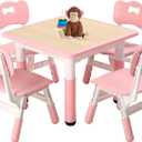 FUNLIO Kids Table and 4 Chairs Set, Height Adjustable Toddler Table and Chair Set for Ages 3-8, Easy to Wipe Arts & Crafts Table, for Classrooms/Daycares/Homes, CPC & CE Approved (5-Piece Set) - Pink