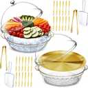 Baderke 11.8" Chilled Serving Tray for Parties with Compartments and lid Ice Chilled Party Platter Charcuterie Serving Board Cold Dish Dip for Fruit Seafood Vegetable Shrimp Cocktail (Gold,2 Pcs)