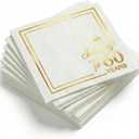 Horaldaily 50 Pack Cheers to 60 Years Cocktail Napkins, 5x5 Inches White and Gold Foil Birthday Decoration Paper Napkins for Party Anniversary Lunch Dinner