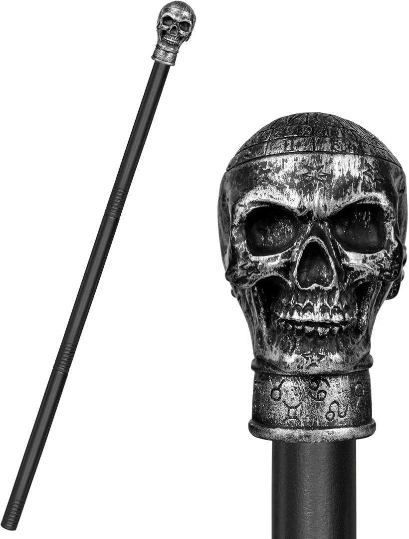 Skull Cane Staff Prop,Plastic Skull Pimp Cane Walking Stick Costume Accessory,Halloween Staff Cosplay