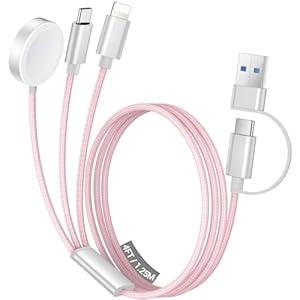 Temdan for Travel Vacation Essentials,3 in 2 USB C Cable for Apple Watch Charger/iPhone 16 Charger,Multi Charging Cable Cord,Camping Essentials,Designed for iWatch & iPhone 16124FT Pink