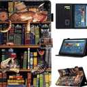 Cute Case for Kindle Fire Max 11(13th Generation, 2023 Release), Durability PU Leather Slim Folio Folding Stand Cover Case for Fire 11 Tablet with Pocket & Auto Wake/Sleep, Bookshelf Cat