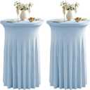 Qubjus 2 Pack Round Cocktail Tablecloths Stretch Table Skirt - 32x43 inch Bar High Top Stylish and Elegant Cocktail Table Covers for Parties, Weddings, Holidays - Light Blue
