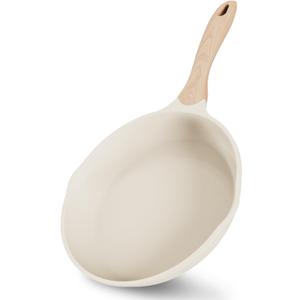 JEETEE 8 Inch Nonstick Frying Pan, Stone Coating Cookware, Nonstick Omelette Pan with Heat-Resistant Handle, Compatible with All Stoves (Beige)