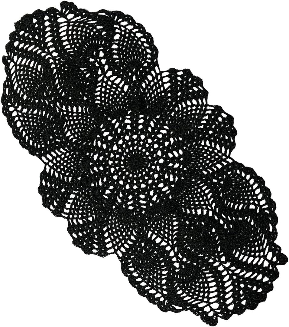 Phantomon Oval Lace Doilies Crochet Table Placemats Handmade Round Knitted Doily for Sofa Furniture Cover Vintage Tablecloth, 23 x 12 Inch, 100% Cotton (Black)