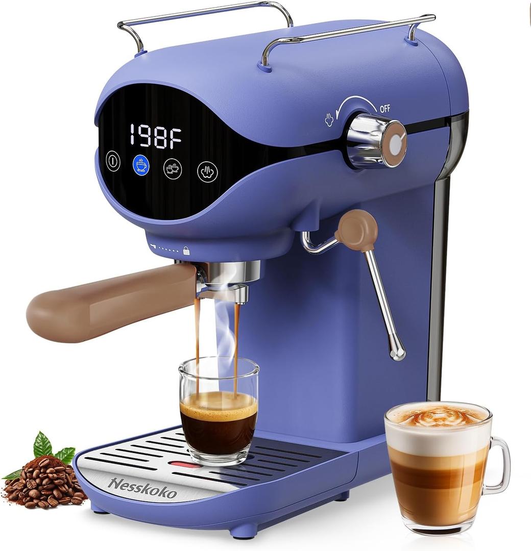 Espresso Machine with Steam Milk Frother Semi Automatic 20 Bar Compact Blue with Touch Screen for home Cafetera Espresso, Latte, Cappuccino, Americano, Macchiato