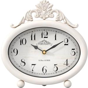 Vintage Table Clock, Desk and Shelf Decor Clock, French Rustic Antique Style White Mantel Clocks, for Farmhouse, Living Room, Bedroom, Bedside, Gift (7.87" H x 7.87" W)