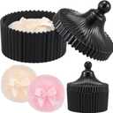 Tioncy 3 Pcs Large Body Powder Puff and Container Valentine's Day gift Powder Container with Puff Crystal Case Soft Washable Reusable Velour Face Body Glitter Wet Dry Makeup (Classic,Black)
