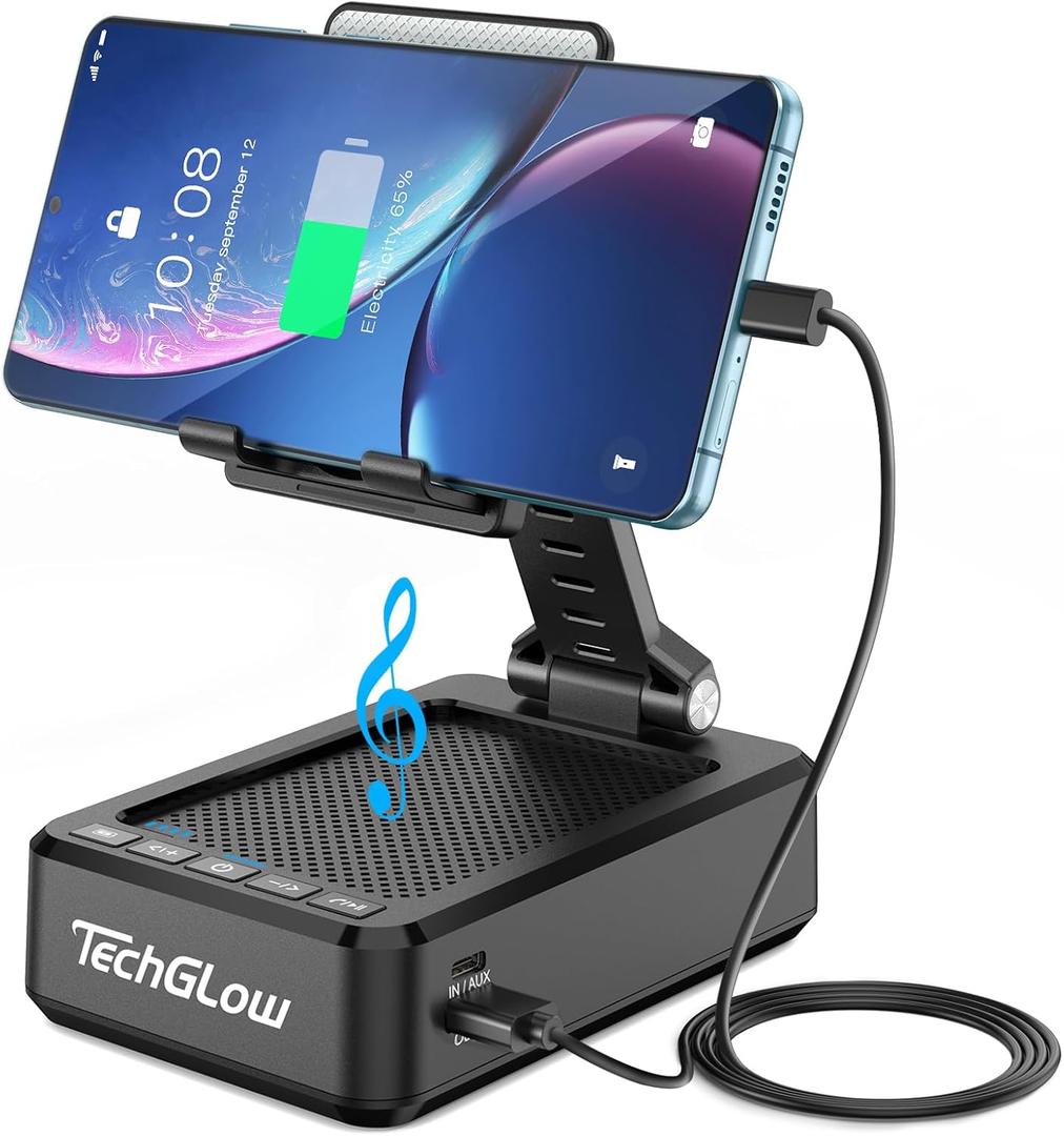 TechGlow Foldable Cellphone Stand with Bluetooth Speaker and Charging Function Birthday Gifts for Men Women Mother Father Boy Girl Teens Cool Tech Gadgets (Black)