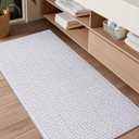 Color&Geometry Chenille Pile Long Bathroom Runner Rugs Upgraded Denser, 24"x47" Non Slip Absorbent White Bath Mats for Bathroom, Washable Shower Mat Outside Shower Quick Dry