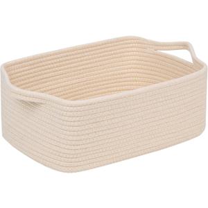 CubesLand Rectangular Cotton Rope Basket, 14x10x5 Inches, Beige, Nursery Storage Bin