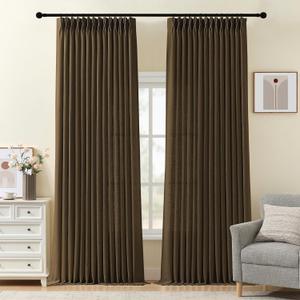 Living Room Pleated Curtains 96 Inches Long, Pinch Pleated Semi Sheer Curtain Rustic Textured Light Filtering Memory Trained Drapes with Hooks Rings for Bedroom, Dark Chocolate, W40xL96, 2 Panel