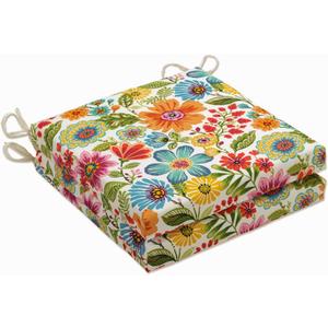 Pillow Perfect Bright Floral Indoor/Outdoor Chair Seat Cushion with Ties Squared Corner, Plush Fiber Fill, Weather, and Fade Resistant, 20" x 20", Blue/Purple Gregoire 2 Count