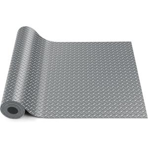 16 in x 10 ft Rubber Diamond Plate Rolls Garage Floor Mat for Under Car, Heavy Duty Flooring Rug for Trailers Garage, PVC Water/Stain Outside Stall Resistant Parking Rv Tool(Grey)