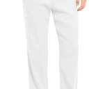 COOFANDY Men's Casual Linen Summer Beach Pants Lightweight Drawstring Elastic Waist Yoga Trousers (Medium, White)