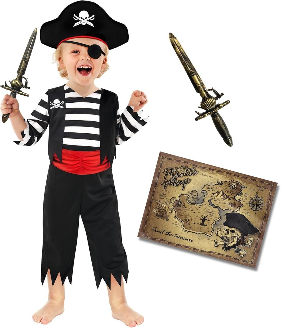 Morph Toddler Kids Pirate Costume Boys Pirate Costume Accessories for Kids Halloween Pirates Outfit Boys (3-4 years)