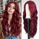 Long  Red Wavy Wig for Women Lace Front Wigs Natural Looking 30 Inch Middle Part Curly Wig Heat Resistant Synthetic Wigs for Daily Party Use