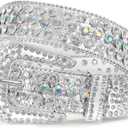 WERFORU Women Men Western Rhinestone Studded Leather Belt Unisex Bling Cowgirl Cowboy Waist Belt for Jeans Pants Dress