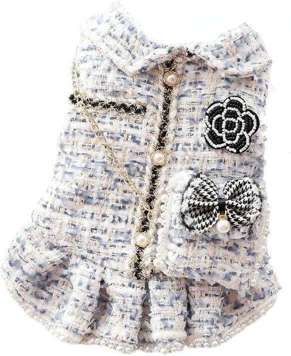 AZA Dog Princess Dresses for Small Dogs Lolita Clothes Tweed Costume White Pet Girl Cute Coat Outfits Fall Costumes (L,Blue)