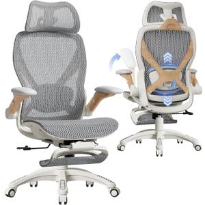 ELABEST X100 Ergonomic Office Chair with Footrest, Big and Tall Home Desk Chair with 5D Flip-Up Arms, Adjustable 3D Lumbar Support,High Back Rolling Computer Chair, Swivel Mesh Chairs (Foggy Morning)