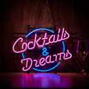 Cocktails and Dreams Glass Neon Signs Beer Bar Club Bedroom Glass Neon Lights Sign for Office Hotel Pub Cafe Wedding Man Cave Neon Light Art Wall Lights