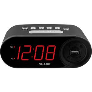 Sharp Digital Easy to Read Alarm Clock with 2 AMP High-Speed USB Charging Power Port - Charge Your Phone, Tablet with a high Speed Charge! Simple, Easy to Use Operation, Midnight Black (Black - Red Led)