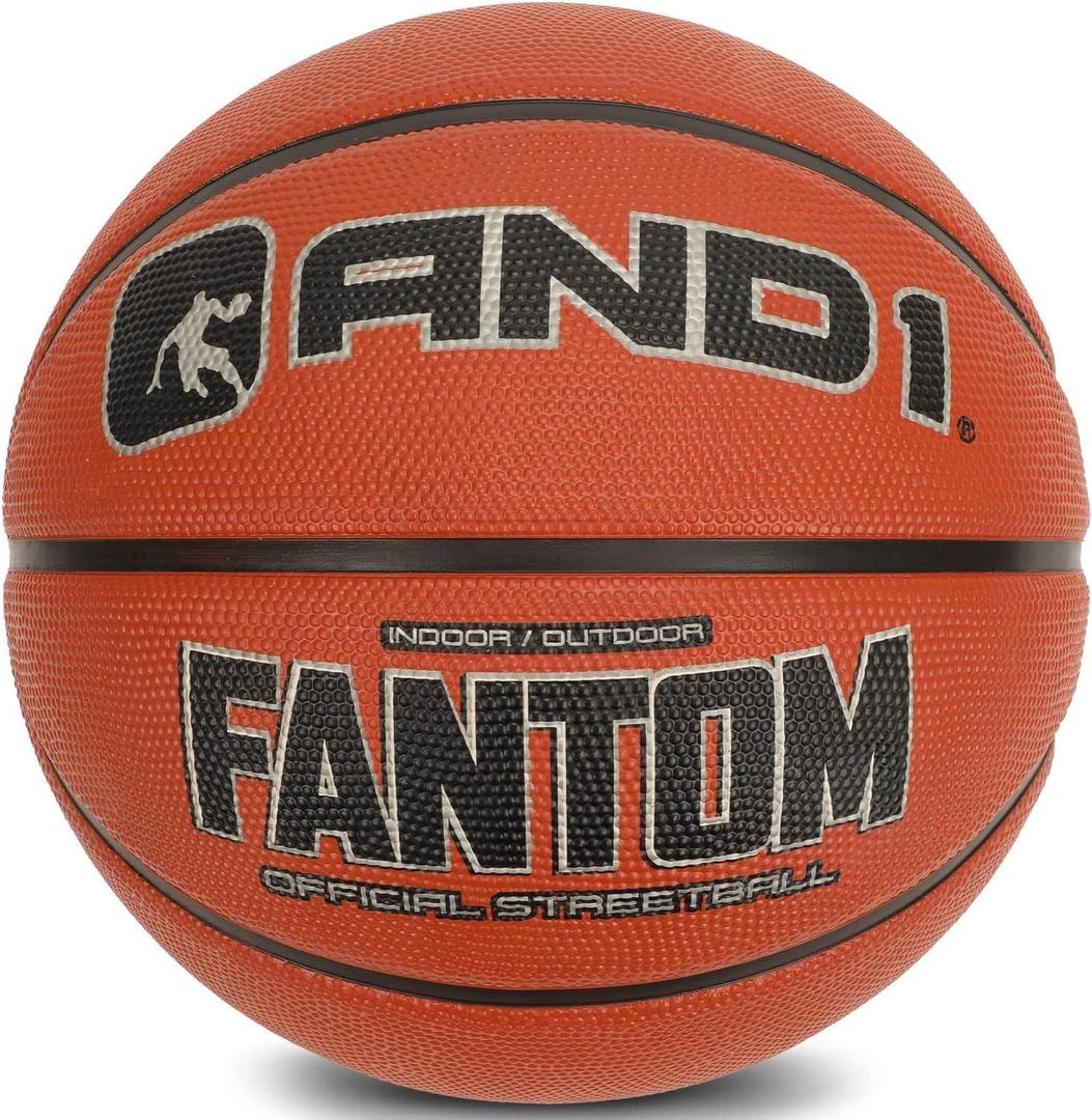AND1 Fantom Rubber Basketball: Official Regulation Size 7 (29.5 inches) Rubber Basketball - Deep Channel Construction Streetball, Made for Indoor Outdoor Basketball Games (Orange)