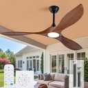 60 Inch Outdoor Ceiling Fans with Lights and Remote,3 Blade Modern Solid Wood Ceiling Fan with Wall Control Switch,Dimmable,Quiet Noiseless DC Motor for Patios,Farmhouse, Living Room,Bedroom