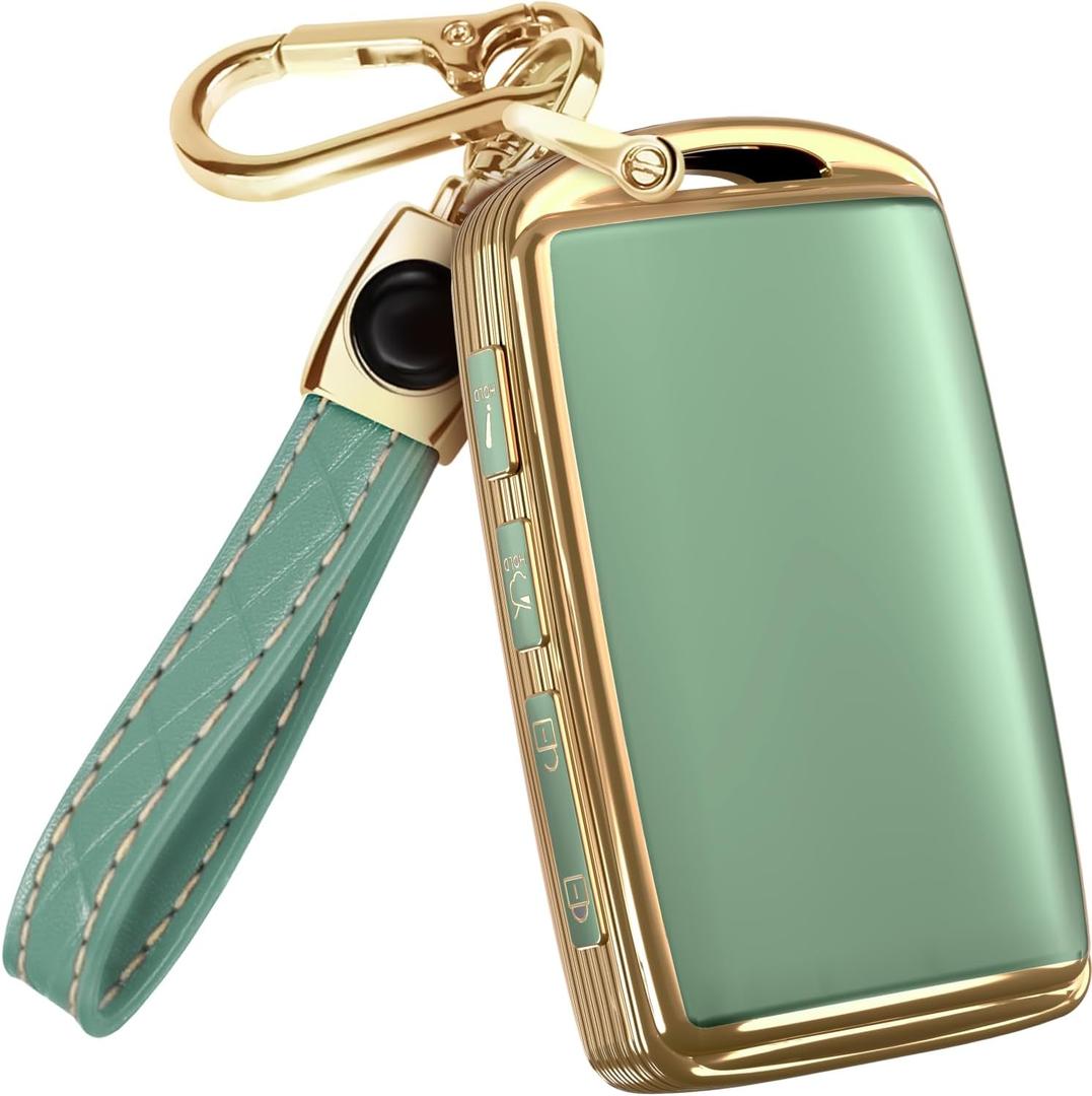 Lucrum Compatible with Mazda Key Fob Cover & Leather Keychain - TPU Case for 3, 6, CX-5 CX-9 CX-30 CX-50 CX-70 (2019-2025) (Green)