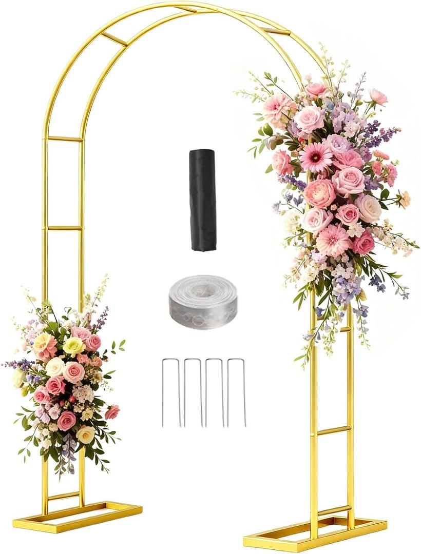 7.2FT Metal Wedding Arch Stand Gold Square Arched Backdrop Frame Metal Pergola Arbor with Base for Party Ceremony Birthday Bridal Baby Shower Garden Floral Balloon Arch Decoration