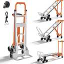 Aluminum 4 in 1 Convertible Hand Truck Dolly Cart with Wheels, 1000Lbs Capacity, Heavy Duty Stair Climbing Hand Trucks with Bungee Cord&Strap for Flat Ground & Stairs, Logistics, Home, Office, Orange