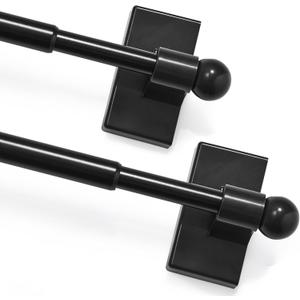 Deconovo Adjustable NoDrill Curtain Rods 2 Pack, Magnetic Rods 9-16 Inch, Strong Grip for Sidelights & French Doors, Easy Install for Home, Office & Apartments, Black Finish