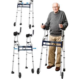 Narrow Walker Folding Upright Walker - with Removable Armrests, 450LBS Heavy Duty, Width & Height Adjustable Narrow Walkers for Seniors, Disabled, Bariatric